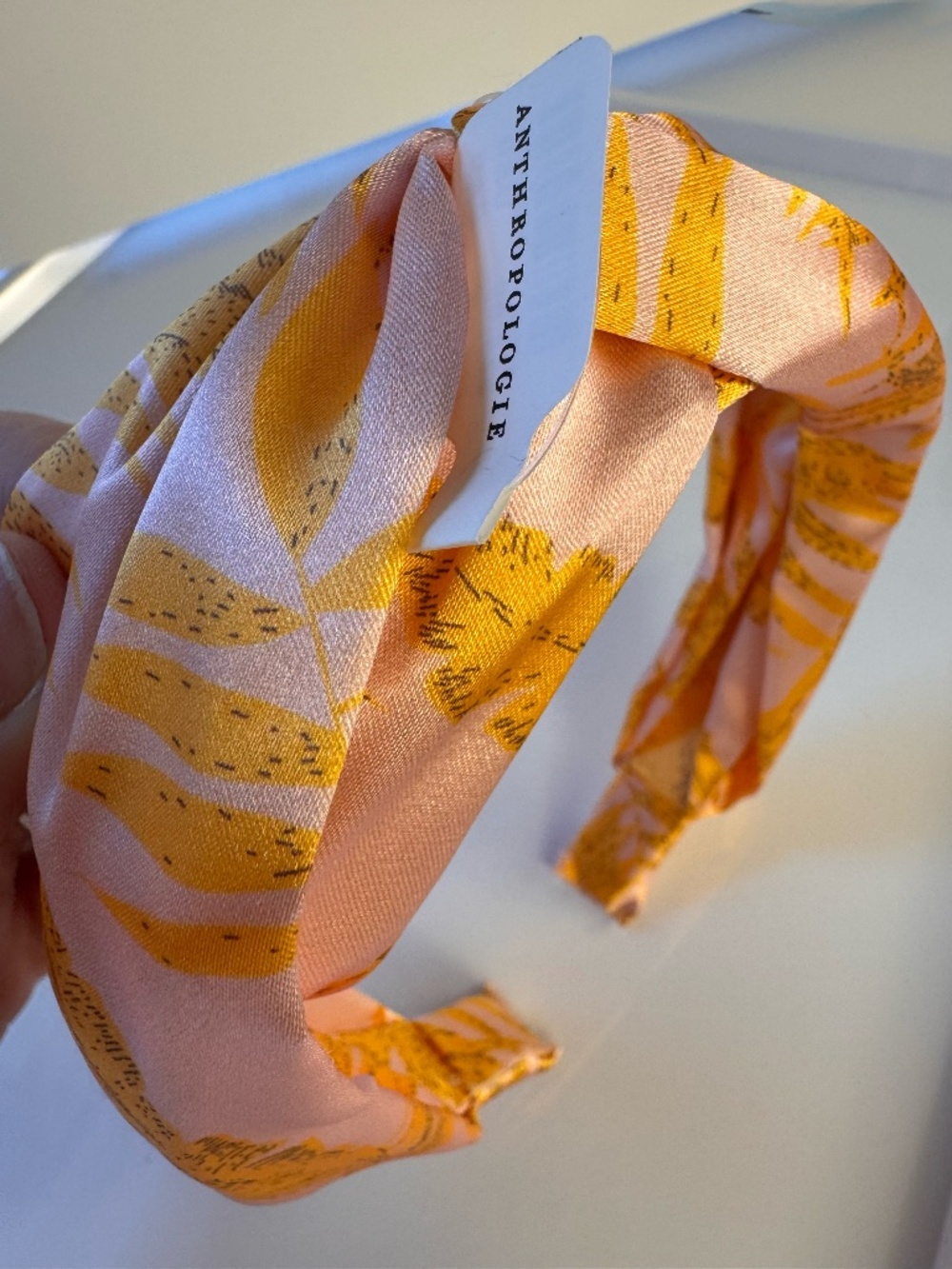 Anthropologie Pink Palm Twist Headband Silky Knot Top Tropical NWT